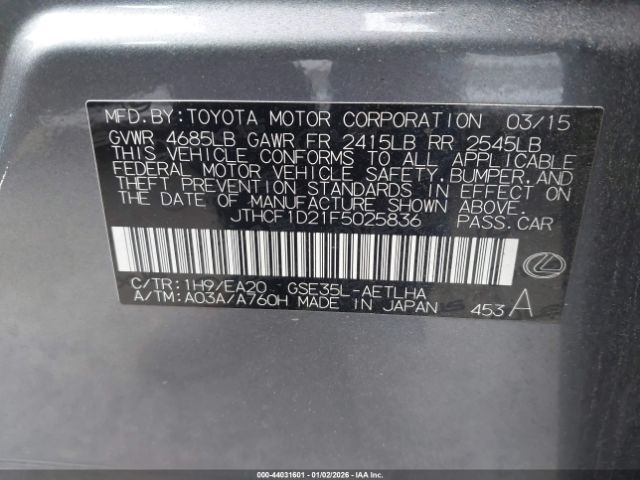 2015 LEXUS IS 250 JTHCF1D21F5025836 Photo 8