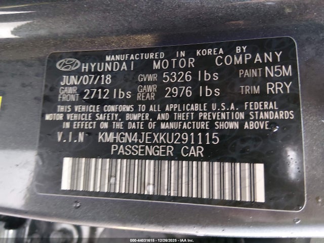 KMHGN4JEXKU291115 Genesis G80 3.8