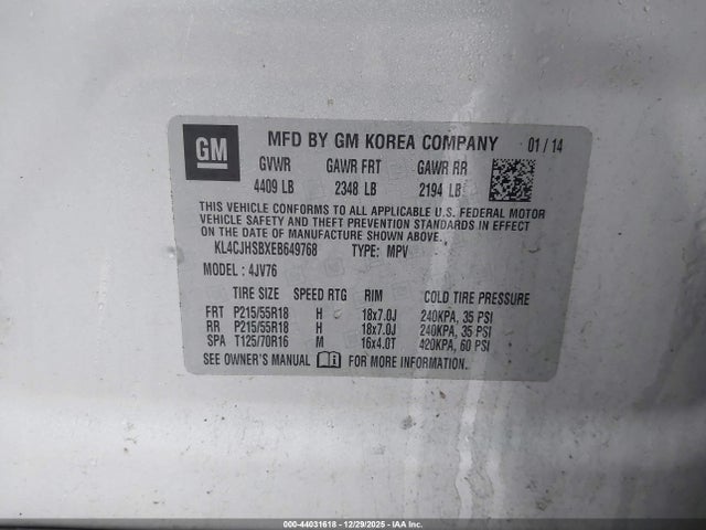 Aukcja sprzedaży 2014 Buick Encore Premium, vin: KL4CJHSBXEB649768, numer aukcji: 44031618