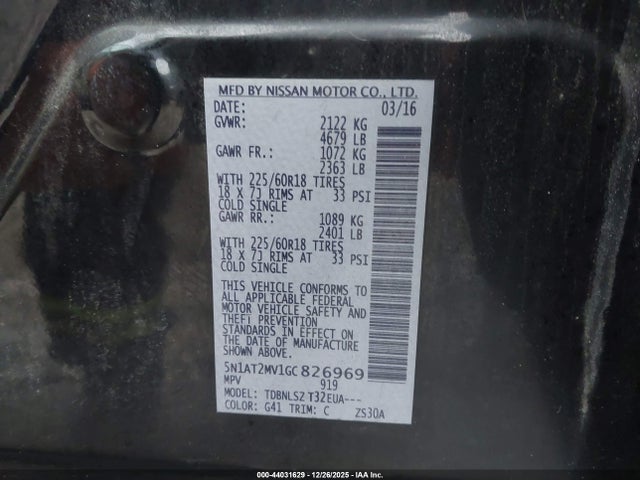 5N1AT2MV1GC826969 Nissan Rogue Sl