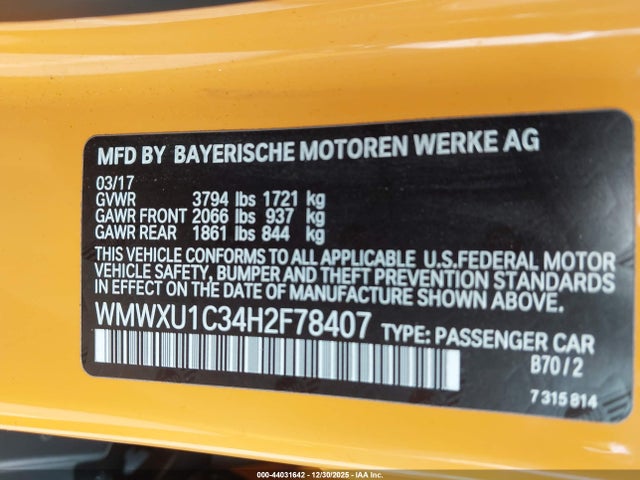 2017 MINI HARDTOP WMWXU1C34H2F78407 Photo 8