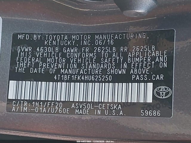 4T1BF1FK4HU625250 Toyota CAMRY SE
