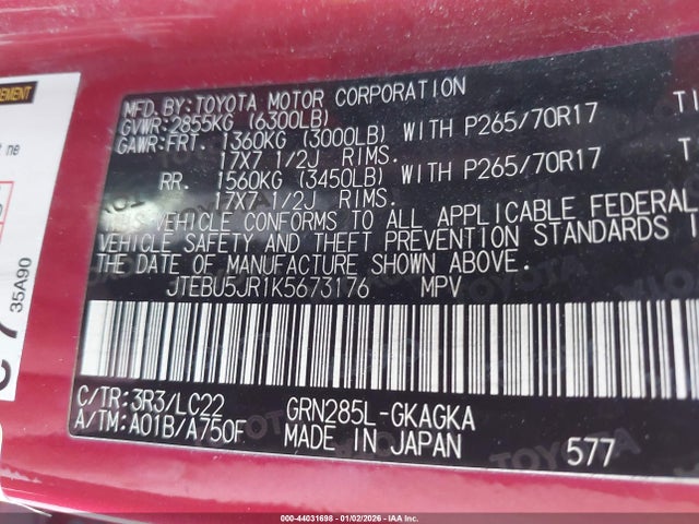 2019 TOYOTA 4RUNNER JTEBU5JR1K5673176 Photo 8