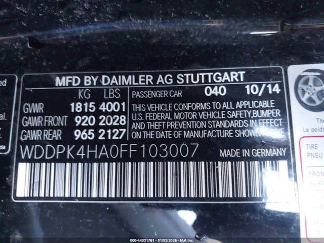 44031761 :رقم المزاد ، WDDPK4HA0FF103007 vin ، 2015 Mercedes-benz Slk 250 مزاد بيع