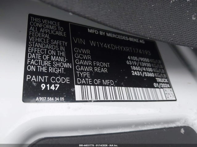 Aukcja sprzedaży 2024 Mercedes-benz Sprinter 2500 High Roof 4-cyl Diesel, vin: W1Y4KDHYXRT174193, numer aukcji: 44031778