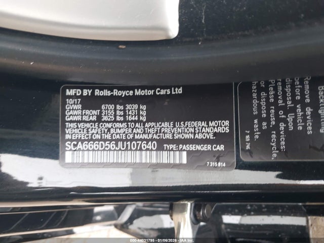 Aukcja sprzedaży 2018 Rolls-royce Dawn, vin: SCA666D56JU107640, numer aukcji: 44031795
