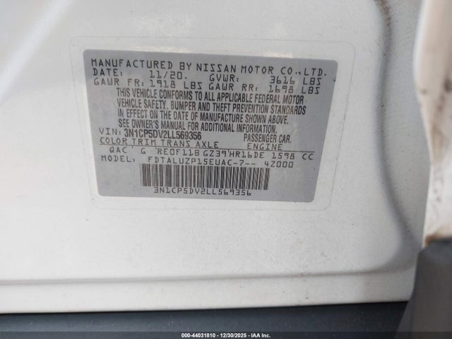3N1CP5DV2LL569356 Nissan Kicks Sr Xtronic Cvt