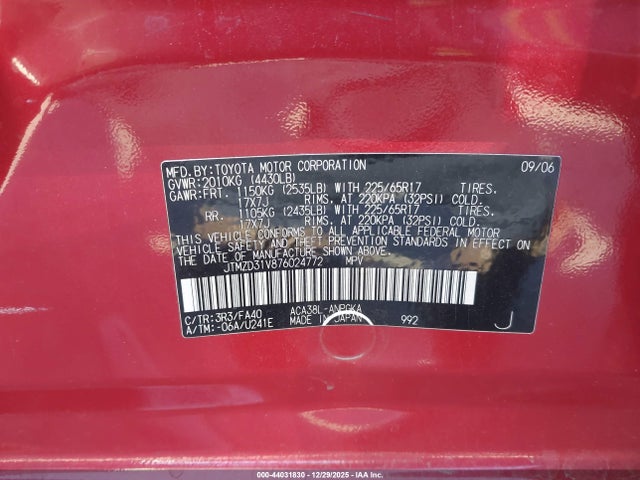 Aukcja sprzedaży 2007 Toyota Rav4 Limited, vin: JTMZD31V876024772, numer aukcji: 44031830
