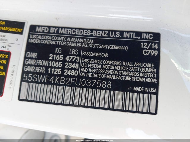 Aukcja sprzedaży 2015 Mercedes-benz C 300 4matic, vin: 55SWF4KB2FU037588, numer aukcji: 44031855
