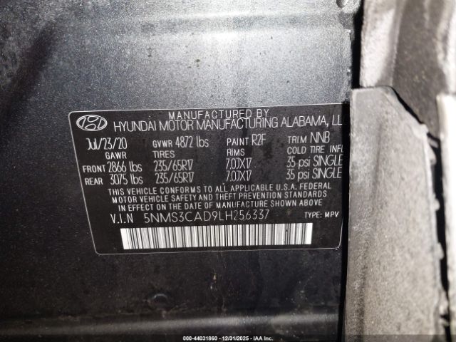 2020 HYUNDAI SANTA FE 5NMS3CAD9LH256337 Photo 8
