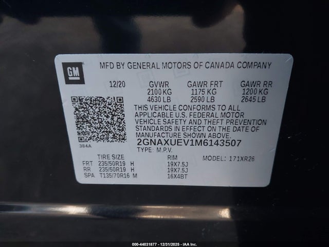 2GNAXUEV1M6143507 Chevrolet Equinox Awd Lt