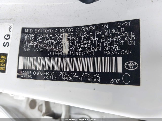 JTDEPMAE1N3007354 Toyota COROLLA LE