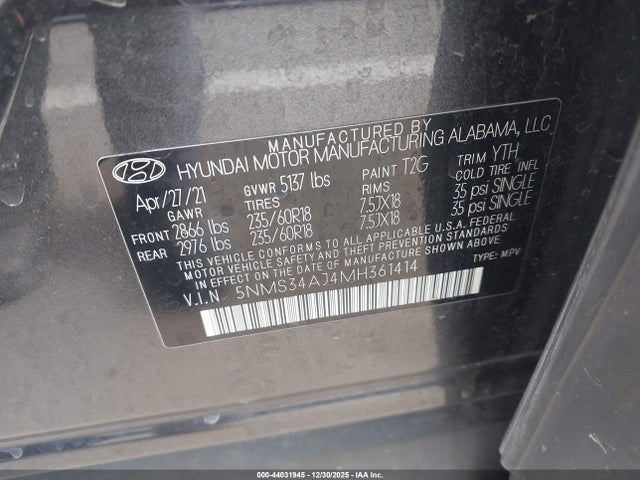 5NMS34AJ4MH361414 Hyundai Santa Fe Sel