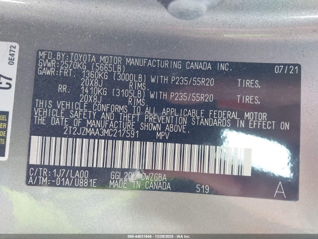 Продажа на аукционе авто 2021 Lexus Rx 350, vin: 2T2JZMAA3MC217591, номер лота: 44031946