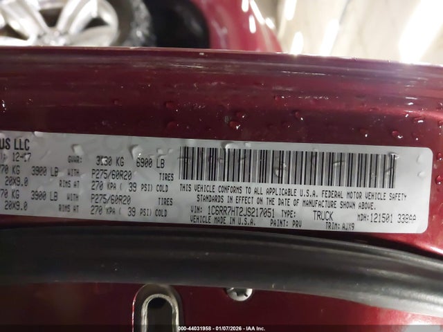 44031958 :رقم المزاد ، 1C6RR7HT2JS217051 vin ، 2018 Ram 1500 Sport  4x4 6'4 Box مزاد بيع