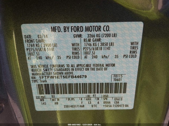 Ford F-150 Lariat 2014 1FTFW1ET5EFB44679 Image 9