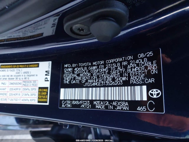 JTDS4MCE3T3526203 Toyota COROLLA SE