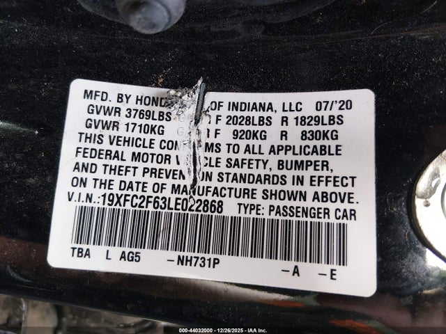 Honda Civic Lx 2020 19XFC2F63LE022868 Image 9