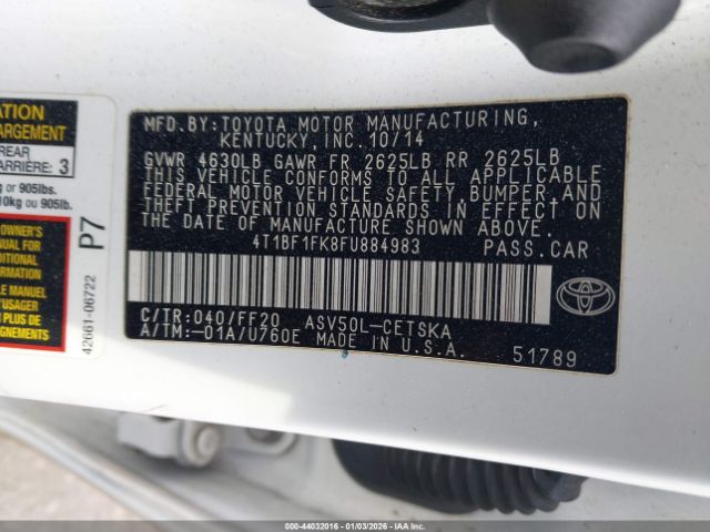2015 TOYOTA CAMRY 4T1BF1FK8FU884983 Photo 8