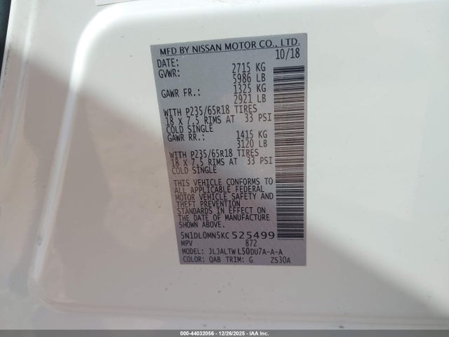5N1DL0MN5KC525499 Infiniti QX60 LUXE