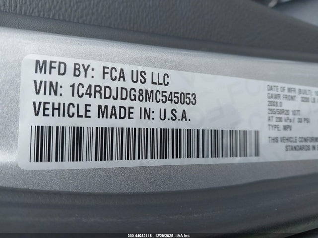 2021 DODGE DURANGO 1C4RDJDG8MC545053 Photo 8