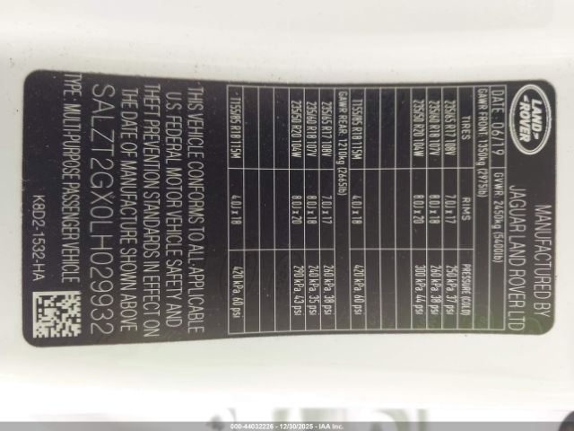 2020 LAND ROVER RANGE ROVER EVOQUE SALZT2GX0LH029932 Photo 8