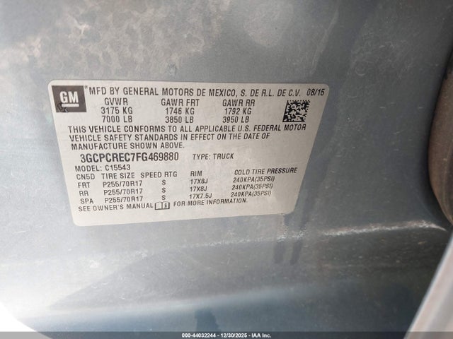 3GCPCREC7FG469880 Chevrolet Silverado 1500 1lt