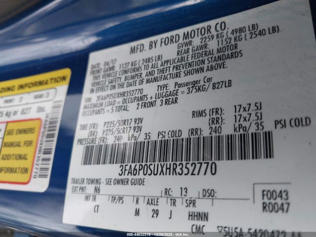 2017 FORD FUSION ENERGI 3FA6P0SUXHR352770 Photo 8