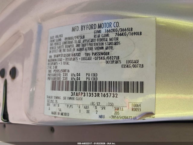 2003 FORD FOCUS 3FAFP31353R165732 Photo 8