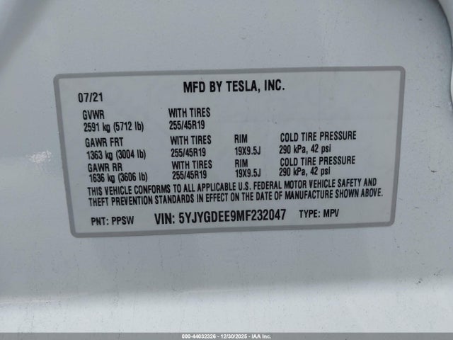 5YJYGDEE9MF232047 Tesla Model Y Long Range Dual Motor All-wheel Drive