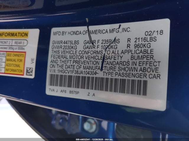 1HGCV1F38JA104304 Honda Accord Sport