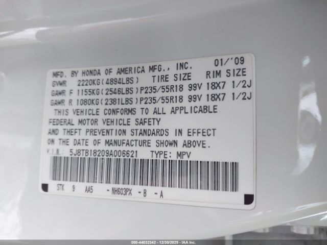 2009 ACURA RDX 5J8TB18209A006621 Photo 8