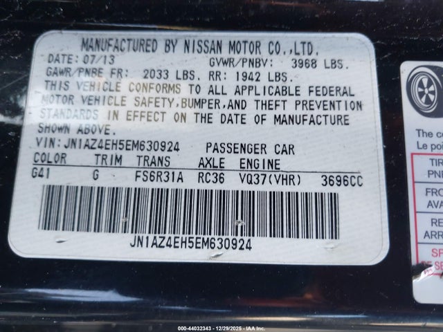 JN1AZ4EH5EM630924 Nissan 370Z