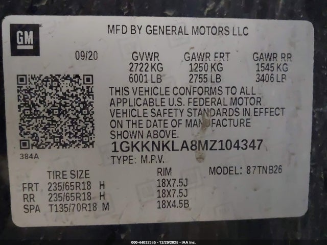 2021 Gmc Acadia Fwd Sle მანქანა იყიდება აუქციონზე, vin: 1GKKNKLA8MZ104347, აუქციონის ნომერი: 44032385