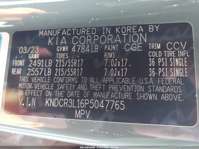 KNDCR3L16P5047765 KIA Niro Ev Wind