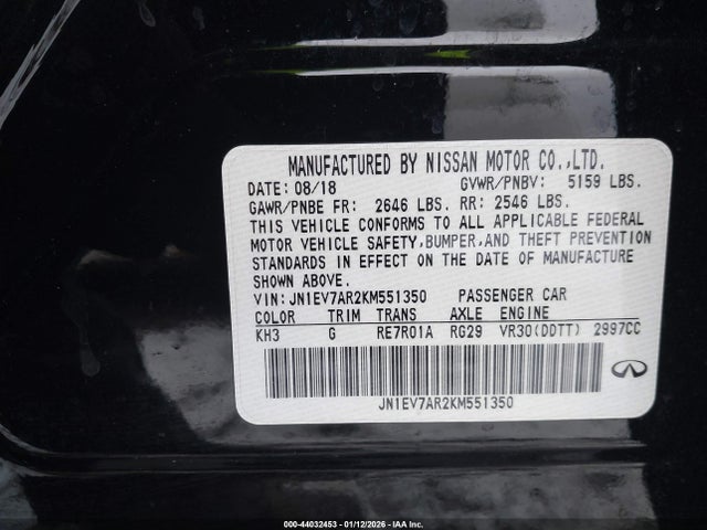 44032453 :رقم المزاد ، JN1EV7AR2KM551350 vin ، 2019 Infiniti Q50 3.0t Sport مزاد بيع