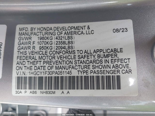 1HGCY1F30PA051145 Honda ACCORD EX