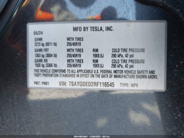 2024 TESLA MODEL Y 7SAYGDED2RF116545 Photo 8