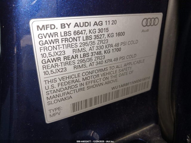 44032477 :رقم المزاد ، WU1ARBF1XMD019310 vin ، 2021 Audi Rs Q8 Tfsi Quattro Tiptronic مزاد بيع