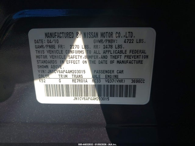 Продаж на аукціоні авто 2010 Infiniti G37 Journey, vin: JN1CV6AP4AM203015, номер лоту: 44032532
