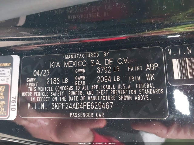 3KPF24AD4PE629467 KIA Forte Lxs