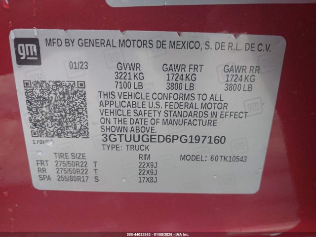 44032553 :رقم المزاد ، 3GTUUGED6PG197160 vin ، 2023 Gmc Sierra 1500 4wd  Short Box Denali مزاد بيع