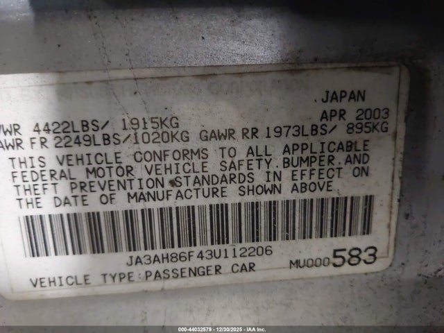 2003 MITSUBISHI LANCER EVOLUTION JA3AH86F43U112206 Photo 8