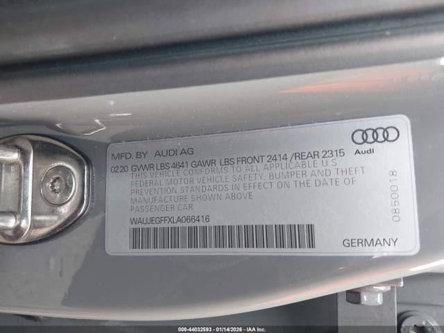 WAUJEGFFXLA066416 Audi A3 Premium Plus 45 Tfsi S Line Quattro S Tronic