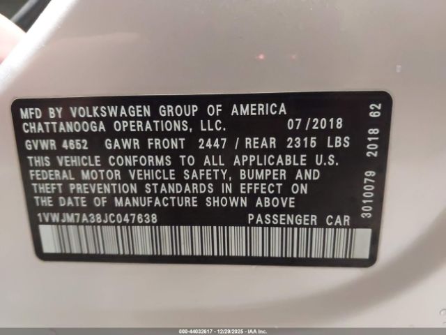 2018 VOLKSWAGEN PASSAT 1VWJM7A38JC047638 Photo 8