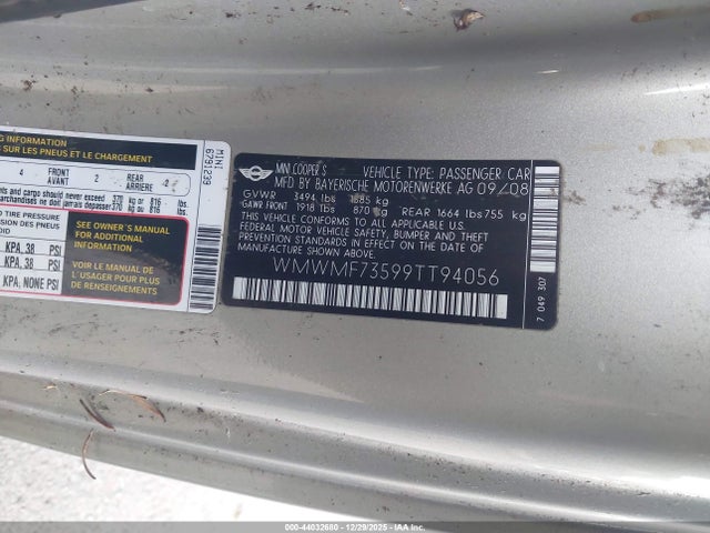 2009 MINI COOPER S WMWMF73599TT94056 Photo 8