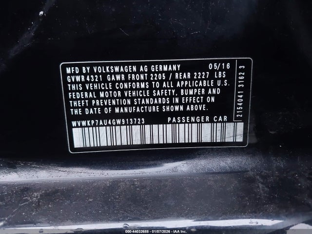 WVWKP7AU4GW913723 Volkswagen E-golf Se