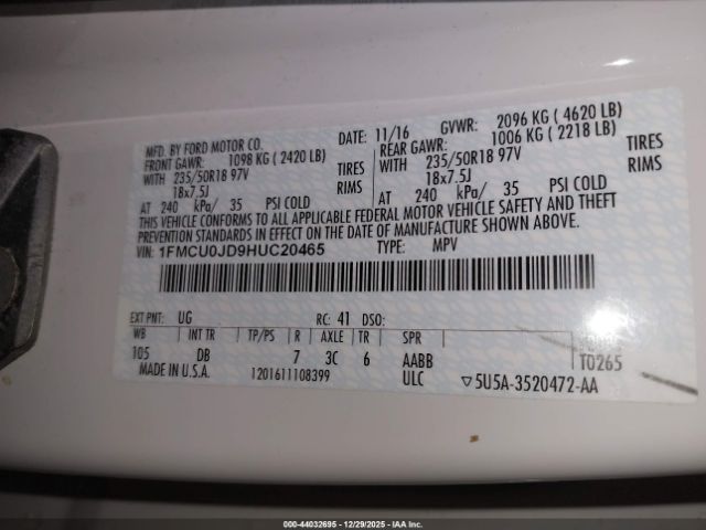 2017 FORD ESCAPE 1FMCU0JD9HUC20465 Photo 8