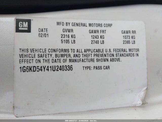 2001 CADILLAC DEVILLE 1G6KD54Y41U240336 Photo 8