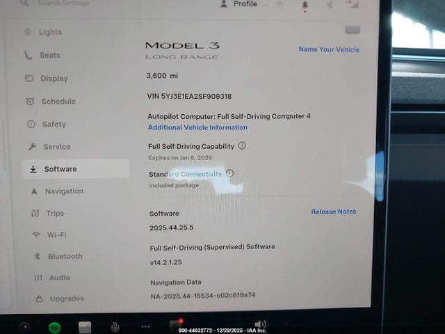 44032772 :رقم المزاد ، 5YJ3E1EA2SF909318 vin ، 2025 Tesla Model 3 Long Range Rear-wheel Drive/standard Rear-wheel Drive مزاد بيع